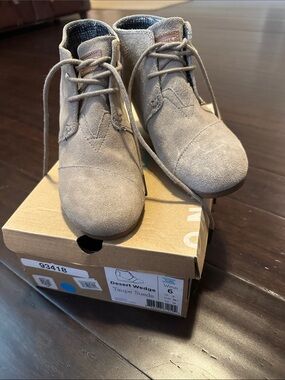 Toms Taupe Suede Desert Wedge Ankle Boots